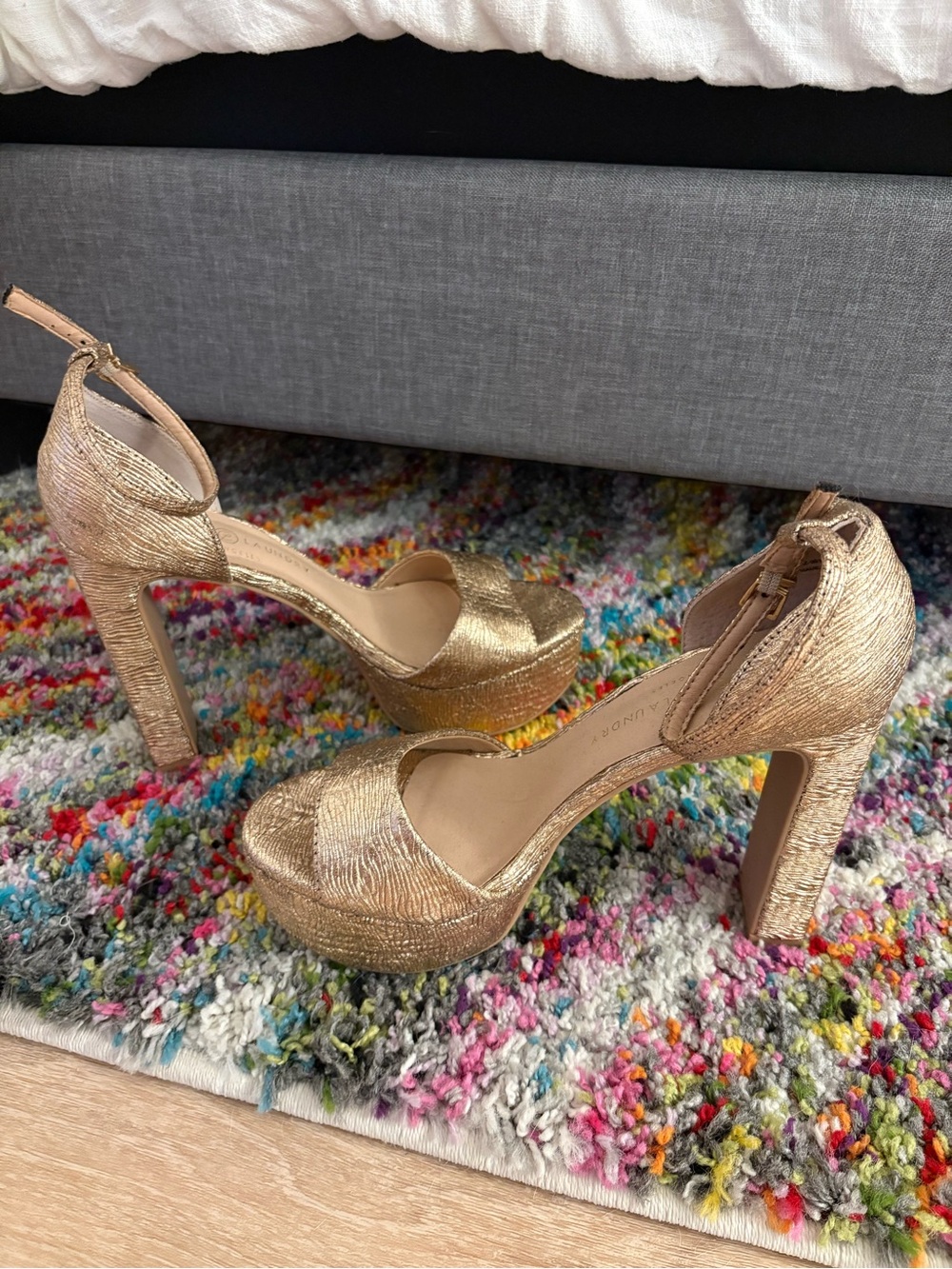 Chinese Laundry Metallic Gold Platform Ankle-Strap Heels